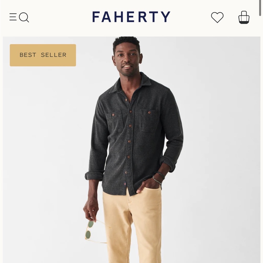 Faherty Men’s Knit Alpine Shirt — Charcoal Heather
